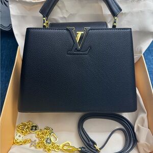 Elegant Black Satchel with Gold Details